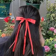 Red Hair Bows for Women Party Bow Hair Clips Silky Satin Bow Clips Cute Hair Bow Clips French Hair Ribbon Bow Thin Long Tail Bows Wedding Bow Barrette Bowknot Hair Accessories Bow Headband Accessory