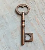 1 Skeleton Key 2.4" Antiqued Rustic Copper Heart Steampunk Vintage Style