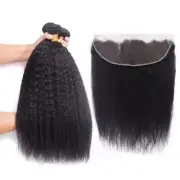 10A Grade 3/4 Kinky Straight Natural Hair Bundles With 13x4 Frontal
