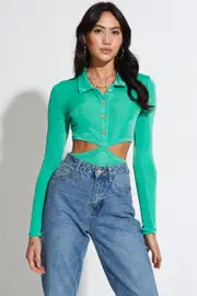 Green Bodysuit Top Long Sleeve - Size 12, Women's Bodysuit