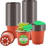 GROWNEER Nursery Pots for Plant 120 Pcs 4 Inch Plastic Seedling Pot with 15 Pcs Plant Labels, Small Seed Starter Set Flower Growing Planter Container for Indoor Outdoor Garden Transplant