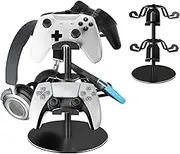 ZHGM Controller Stand 2 Tiers, Universal Gaming Headphone Stand Compatible with Xbox PS5 PS4 Nintendo Switch, Aluminum Headset Holder Organizer Rack, Desk Mount for 6 Packs Controller (Black)