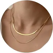 [CHESKY] 14K Gold/Silver Plated Snake Chain Necklace Herringbone Necklace Gold Choker Necklaces for Women Girl Gifts Jewelry 1.5/3/5MM(W) 14'/16'(L)