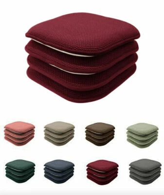 4 Pack: Non Slip Chenille Premium Memory Foam Chair Cushions - Assorted Colors