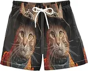 [RPLIFE] Swim Shorts for Boys, Anti Chafe Swim Trunks Boys 2 T, Cat Funny Cute Animal