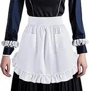 Women's Waist Apron with Two Pockets Half Apron Waitress Servant Costume Aprons for Kitchen Cooking Restaurant Coffee Shop (White)