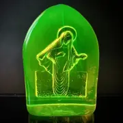 Uranium Glass Figurine Vaseline Yellow Glass Virgin Mary Statue Art Deco