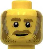 Lego New Minifigure Head Dark Tan Eyebrows Mustache Dark Tan Gray Sideburns