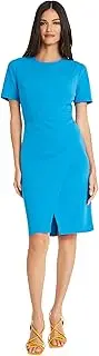 [Maggy London] Women's Sophisticated Crew Neck Sheath with Overlap Notch Hem Detail Career Workwear Desk to Dinner