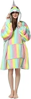 [Costume Bay] Oversized Wearable Blanket Hooded Fleece Hoodie Comfy Giant Warm Sweatshirt Ultra Plush/Large Front Pocket/Women Or Men (Macaron with Feature, ONE)