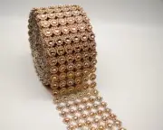 10YD Champagne Diamond Bling Mesh Rhinestone Ribbon Wrap Wedding Decoration 4"