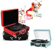 Vintage Briefcase Vinyl Record Player Suitcase 3Speed Turntable Stereo Speakers