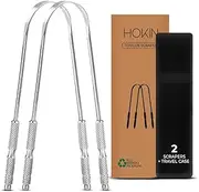 HOKIN Tongue Scraper for Adults by (2Pcs Oral Care Pack) Stainless Steel Tongue Cleaners Reduce Bad Breath 100% Metal Tough Scrapers Men and Women Hygiene Product