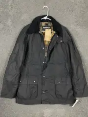 Barbour Ashby Wax Jacket Cotton Pockets Barn Tartan Navy size M NWT