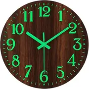 [NESIFEE] Glow in Dark Wall Clock, 12 Inch Wall Clock Battery Operated, Silent Non-Ticking Night Light Clock Wall Decoration for Living Room Kitchen Office Bedroom, Brown