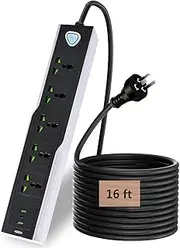 Power Strip with 5 AC Outlets AU Power Board with 2 USB and 1 USB C Charging Ports, 2500W/10A, 525 Joules, 4.9M Long Extension Cord for Home, Office, Hotel, Black (4.9M Cable)