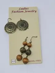Ladies Fashion Jewelry Drop Dangle Earrings 2 Pair Brown Beads / Bronze Colored