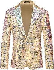 [Zadaos] Men Glitter Sequin Blazer Wedding Party Dress Jacket Fashion Slim Single Buttons Coat