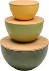 Salad Bowl Set of 3 with Bamboo Lids, Mixing Bowl Set, Nesting Bowls for Space