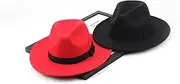 [Ipetboom] Classic Unisex Structured Wool Fedora Hat Fashion British Gentleman Wide Brim Cap for Men and Women for Special Occasions Breathable and Sweat Great Idea Black