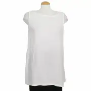 EILEEN FISHER White Cadence Diamond Print Organic Cotton Gauze Long Tank Top L