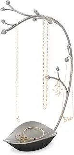 Umbra Orchid Jewelry Hanging Tree Stand - Multi-Functional Necklace Metal Holder Display Organizer Rack with a Ring Dish Tray