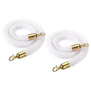 2pcs 4 Feet White Velvet Stanchion Rope Crowd Control Barrier with Snap Hooks