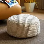 Artbloss Pouf Ottoman Cover Decorative Soft Storage Round Bean Bag Beige Unstuffed Pouf Seat 20x20x8 Inches Floor Footrest for Living Room Bedroom Outdoor (Round, Beige)
