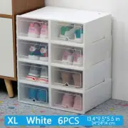 6PCS Shoe Box Sneakers Storage Organizer Stackable Clear White Plastic XL