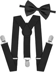 [HinyBoeh] Kid-Suspenders Bowtie Set for Boys Girls - Toddler Baby Adjustable Elastic Y-Back Suspenders with Clips for 2-10 Yrs