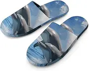 [VFMKT] Women's Fuzzy Scuff Slippers Soft Comfy House Slippers Non-slip Warm Bedroom Slipper Two Dolphins Home Shoes for Indoor Outdoor Bedroom, Style, Large