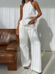 Silver Moon Linen Blend Tie Pants White