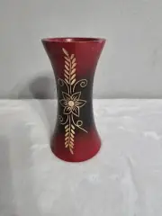 Hand Carved Mango tree Wood Wooden Vase Jasmine Flower Red and Brown New