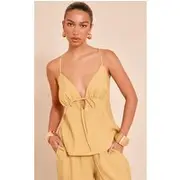 Mustard Woven Tie Front Floaty Cami Top, Mustard