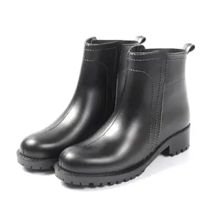 山打努SANDARU-雨靴 仿立體車線防水低跟短靴-黑