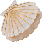 Women Fashion Shell Shape Claw Clips Acrylic Resin Jaw Clip Hair Clamps Marble Pattern Hairpins Hair Accessories (White)