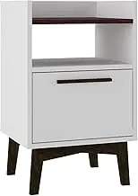 BRV Furniture White Support Nightstand Bedside Table | Solid Wood Table with Designer Leg and Top Shelf | Spacious Compartments | Made in Brazil | BPI 103-209