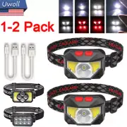 COB LED Headlamp Headlight Flashlight Torch USB Rechargeable Waterproof Sensor