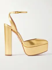 [Aquazzura] Aquazzura - So High Plateau 140 Metallic Faux Leather Platform Pumps - Gold - IT39 IT 39 Gold