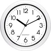 Caysie 11 Inch Indoor Outdoor Clock Waterproof, Silent Battery Operated Weatherproof Wall Clocks for Pool Patio Outside Home (White)