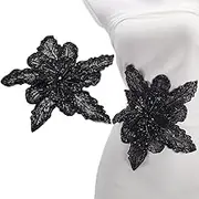 MAYJOYDIY Black 3D Sequin Flower Applique Sparkly Sew on Sequins Lace Patch with Brooch Pin Double-Layer Lace Applique Floral Pattern Patch for Party Dresses, DIY Sewing Fabric, Gothic Costumes Decor
