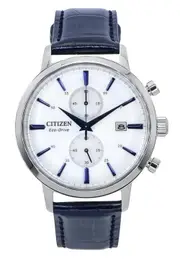 Citizen Eco-Drive Chronograph Leather Strap White Dial CA7069-16A 50M Mens Watch