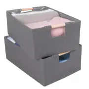2PCS Storage Bins Set Large Foldable Cotton Linen Fabric Storage Baskets Box ...