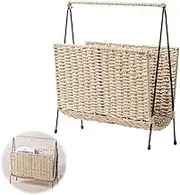 1 Pcs Woven Storage Basket for Books, Paper Rope Newspaper Rack, Snacks Snacks Magazine Holder, Woven Newspaper Basket, Standing Magazine Rack, Book Organizer, for Living Room Office Decoration