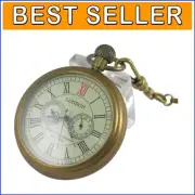 Men's Vintage Full Copper Hand-Wind Pocket Watch with Dual Sub-Dials in Gift Box