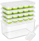 Ice Cube Tray with Lid and Bin, 4 Pack Silicone Plastic Ice Cube Trays for Freez