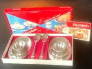 Vintage Tischfein Germany Set of 2 Stainless Steel Egg Cups with Spoons Org Box