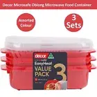Decor Microsafe Oblong Microwave Food Container Red 3Pcs 900ml Capacity Assorted