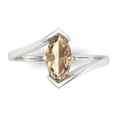 1Ct Marquise Cut Yellow Moissanite Gold Solitaire Promise Statement Bridal Ring