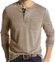 [Generic] Men's Long Sleeve T-Shirts 3-Button Basic Henley Shirts Casual Yoga Beach Workout Tops Shirts with Pocket